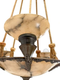 French Art Deco Alabaster Chandelier, 1930s